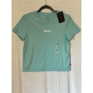 Levi's Womens XS Graphic Logo T-Shirt Short Sleeve Casual Top‎ Tee Aqua Blue